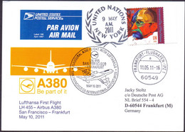 2011 – Mahatma Gandhi Flight Card 09.05.11 UNO New York, USA To Frankfurt ,Germany  (**) - Storia Postale