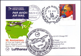 2011 – Mahatma Gandhi Flight Card 11.05.10 UNO New York USA To Frankfurt , Germany Via Chicago   (**) - Briefe U. Dokumente