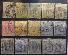 LUXEMBOURG 1882, Allégorie 15 Timbres Entre Yvert No 48 - 54 Obl Avec Nuances , Cachets Divers - 1882 Allegorie