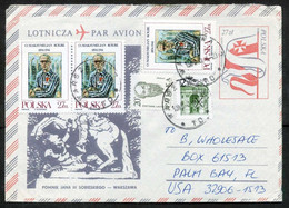 Poland Warszawa 1989 | Mi 2831 Saint Maximilian Kolbe (1894-1941) Stamp Aerogram Cover Used To Florida USA - Airplanes