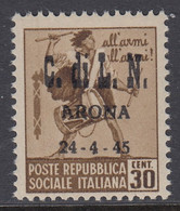 ITALIA - C.L.N. ARONA N.17  Cat. 5000€ - Certificato SOLLAMI - GOMMA INTEGRA - MNH** - National Liberation Committee (CLN)