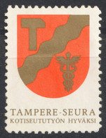 Tampere Seura - Hammer Caduceus Hermes Snake COAT OF ARMS Suomi Finland Label Cinderella Vignette Kotiseututyön Hyväksi - Other & Unclassified