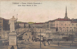 011288 "TORINO - PIAZZA VITTORIO EMANUELE I  - DALLA GRAN MADRE DI DIO" ANIMATA, TRAMWAY. CART SPED 1905 - Places