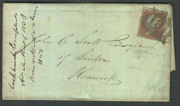 GB One Penny Red Stamp On Cover Duplex 131 Bar Cancellation Jun C 16 X 1854 With HAWICK Delivery Postmark - Brieven En Documenten