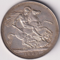 GREAT BRITAIN , CROWN 1889 , HIGH GRADE SILVER COIN - M. 1 Crown