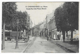 JOLIE CPA ANIMEE CHENNEVIERES SUR MARNE TACOT CAMIONNETTE PUB BOUCHERIE CHEVALINE BOUCHER GRANDE RUE COTE MAISON BLANCHE - Chennevieres Sur Marne