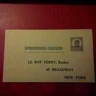 ENTIER UNITED STATES OF AMERICA NEW YORK LE ROY FERRY BANKER BROADWAY - Storia Postale