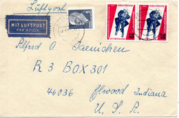 57375 - DDR - 1966 - 2@20Pfg. Rennschlitten-WM MiF A LpBf BERNBURG -> Elwood, IN (USA) - Storia Postale