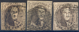 Belgique COB N°10 (X3) - Oblitérés Teintes - (F2008) - 1858-1862 Medaillen (9/12)