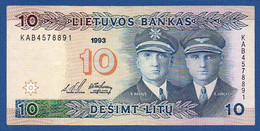 LITHUANIA - P.56 – 10 Litų1993 Circulated AVF, Serie N. KAB 4578891 - Lituanie