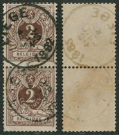 émission 1884 - N°44 En Paire Verticale Obl Simple Cercle "Liège" - 1869-1888 Leone Coricato