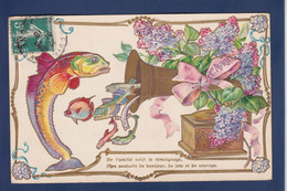 CPA Phonographe Gramophone Poisson Premier Avril Gaufrée Circulée - Poissons Et Crustacés