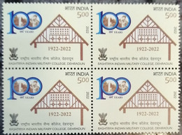 India 2022 Rashtriya Indian  Military College Stamp Blk/4 - Unused Stamps
