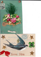 2 CARTES EN CELLULOID - Fleurs Et Oiseau Ajoutis - Other & Unclassified