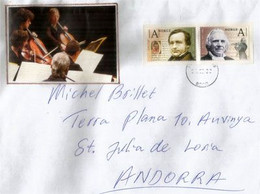 Ole Bull, Norwegian Violinist & Composer, New Recent Stamps On Letter To Andorra (Principality) - Lettres & Documents