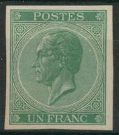 Essai - épreuve Des Planches (émission 1865, Londres) Sur Papier Blanc Lisse : 1F Vert - Essais & Réimpressions