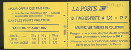 France - Frankreich Carnet 1986 Y&T N°CUC2427-C2a - Michel N°MH2510*10 *** - 2,20f Liberté De Delacroix "reservez* - Modernes : 1959-...