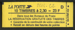 France - Frankreich Carnet 1990 Y&T N°CUC2614-C2 - Michel N°MH2751A*10 *** - 2,30f Marianne De Briat "la Réservation" - Modernes : 1959-...