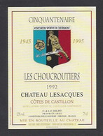 Etiquette De Vin Des Côtes De Castillon - Les Choucroutiers Cinquantenaire 1945/1995 AS De Chevremont (90) - Thème Foot - Voetbal
