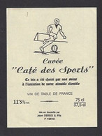 Etiquette De Vin De Table -  Café Des Sports Non Localisé  - Thème Foot - Voetbal
