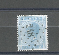 BELGIQUE - COB 18 - 20C BLEU LOSANGE 248 (MEULEBEKE) - 1865-1866 Perfil Izquierdo