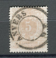 BELGIQUE - COB 28 - 5C BISTRE PALE CAD EVIDE ANVERS - 1869-1888 Lying Lion