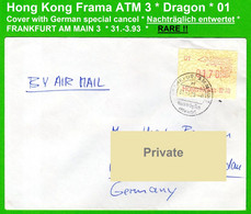 Hong Kong China ATM Stamps * 1988 * Dragon 01 On Cover / Special German Postmark, RARE Frama, Hongkong - Automaten