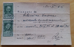 1946 RICEVUTA PAGAMENTO AFFITTO+MARCA BOLLO L.20x18 Effige RE -£122 - Steuermarken
