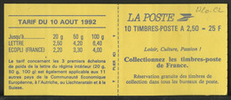 France - Frankreich Carnet 1991 Y&T N°CUCAD2720-C2 - Michel N°MHSK2860D*10 *** - 2,50f Marianne De Briat "loisir, Cultur - Modern : 1959-…