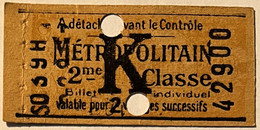 Metropolitain De Paris - Ticket De 2e Classe AR - Tarif K - Usagé - Europe