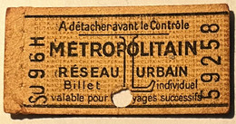 Metropolitain De Paris - Ticket De 2e Classe AR - Tarif L - Avec Publicité Au Dos (Lame Rasoir RB) - Usagé - Europa