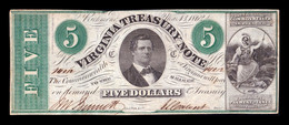 Estados Unidos United States Virginia 5 Dollars 1862 Pick S3682 SC- AUNC - Virginia