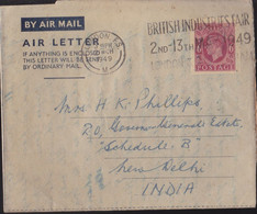 Airmail Handwritten Air  Letter 1949 From London To Delhi - Gov House, New Delhi.  Gov General Camp Postal Mark - Lettres & Documents