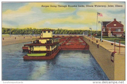 Illinois Joliet Barges Going Through Brandon Locks Illinois Waterway Curteich - Joliet