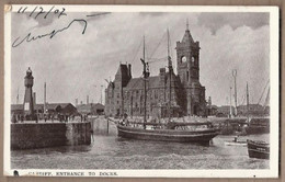 CPA PAYS DE GALLES - WALES - CARDIFF - Entrance To Docks - TB PLAN Bâteau VOILIER PORT + Oblitération TUCK - Glamorgan