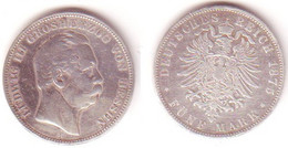 5 Mark Silber Münze Hessen Großherzog Ludwig III 1875 (MU1084) - 2, 3 & 5 Mark Silber