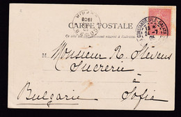 DDBB 465 - Carte-Vue Turquie TP Semeuse France - CONSTANTINOPLE - GALATA (Poste Française) 1905 Vers SOFIA Bulgarie - Covers & Documents