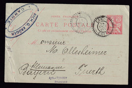 DDBB 471 - Entier Mouchon CRETE 10 C Cachet Perlé CANDIE Crète 1903 Vers FUERTH Allemagne - Autres & Non Classés