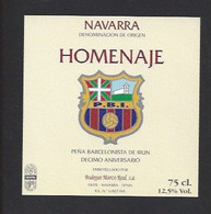 Etiquette De Vin Navarra -  Pena Barcelonista De Irlin   (Espagne)  -  10 éme Anniversaire  - Thème Foot - Fussball