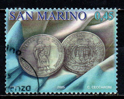 SAN MARINO - 2005 - LE MONETE DI SAN MARINO: LA PRIMA MONETA D'ARGENTO DA 5 LIRE - USATO - Oblitérés