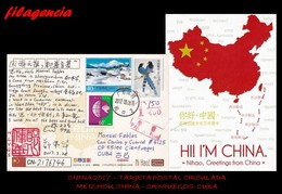 ASIA. CHINA. ENTEROS POSTALES. TARJETA POSTAL CIRCULADA 2017. MEIZHOU. CHINA-CIENFUEGOS. CUBA. PAISAJES. AVES - Cartas & Documentos