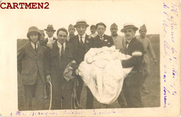 RARE CARTE PHOTO : LE PARACHUTISTE FELICIEN BLANQUIER FETE AERIENNE DE L'AERO-CLUB D'ALSACE-LORRAINE PARACHUTE AVIATION - Parachutting