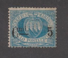 SAN  MARINO:  1892  STEMMA  SOPRASTAMPATO  -  5 C./ 10 C. AZZURRO  L. -  SASS. 8 - Unused Stamps