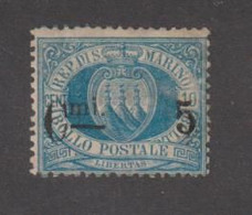 SAN  MARINO:  1892  STEMMA  SOPRASTAMPATO  -  5 C./ 10 C. AZZURRO  L. -  SASS. 8 - Neufs