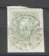 BELGIQUE - COB 30 10C VERT PERCEPTION DOUBLE CERCLE CHIEVRE-ATTRES - 1869-1883 Léopold II