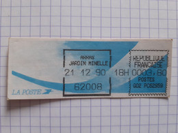 Arras Jardin Minelle 62008 - 21-12-90 - G02 PC62959 Tarif 3.80 - Encre Noire Imprimante Dérèglée - 1988 Type « Comète »