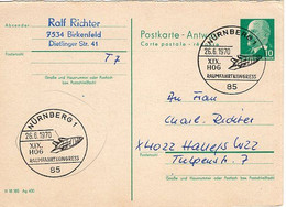 51571 - Bund - 1970 - 10Pfg. Ulbricht DDR-GAAntwKte (Antwortteil) NUERNBERG - XIX. HOG RAUMFAHRTKONGRESS -> DDR - Sonstige & Ohne Zuordnung