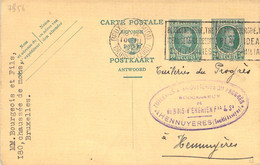 Entier Postal ( 2 Entiers Postaux Sur Meme Carte ) 1927 - 20c Et 10 C - Oblitéré à Bruxelles Et Flamme Pour Hennuyères - Cartoline 1909-1934