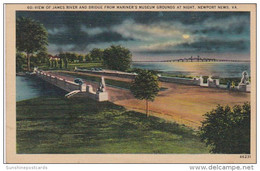 Virginia Newport News View Of James River & Bridge From Mariner's Museum Grounds At Night - Newport News