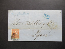 Spanien 1869 Michel Nr.90 EF Blauer Stempel PD Und K2 Espagne AMB Cette A Tar C Barcelona - Lyon - Lettres & Documents